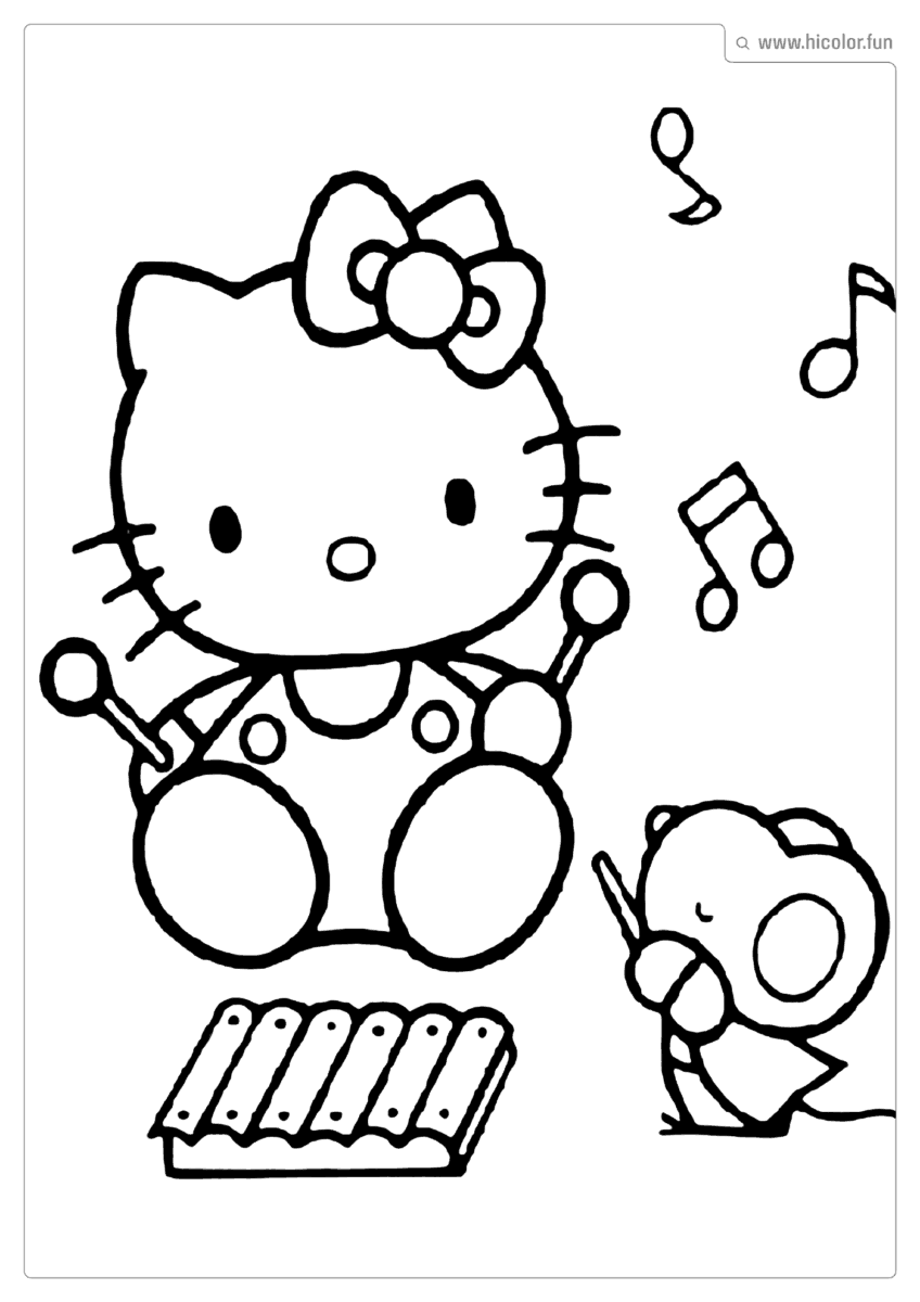 DESENHO PARA COLORIR HELLO KITTY TOCANDO MúSICA PARA IMPRIMIR