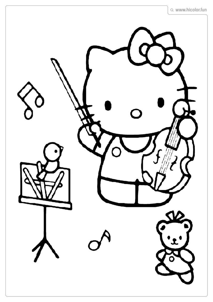 DESENHO PARA COLORIR HELLO KITTY TOCANDO VIOLINO MúSICA PARA IMPRIMIR