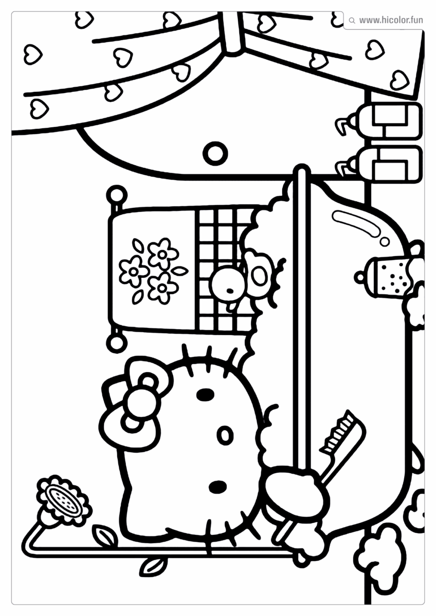 DESENHO PARA COLORIR HELLO KITTY TOMANDO BANHO BANHEIRA PARA IMPRIMIR