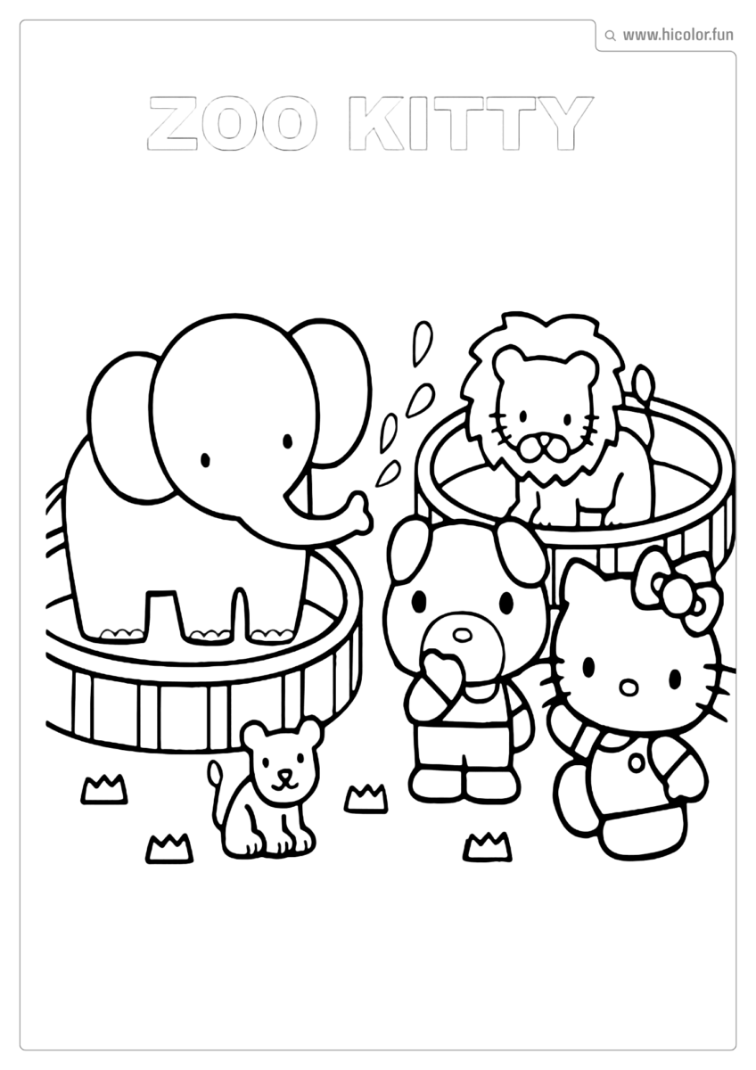 DESENHO PARA COLORIR HELLO KITTY ZOOLOGICO ANIMAIS PARA IMPRIMIR