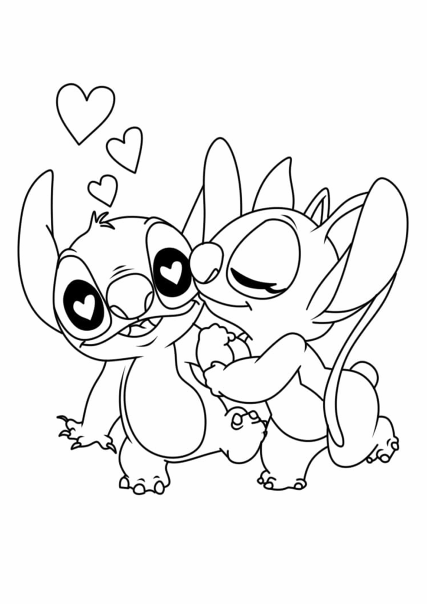 DESENHO PARA COLORIR STITCH E ANGEL