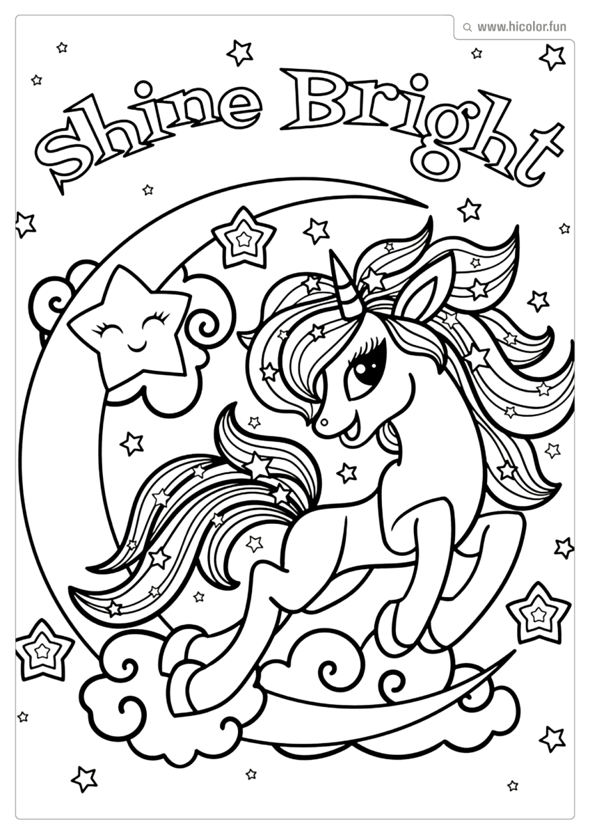 DESENHO PARA COLORIR UNICóRNIO BRILHO LUA ESTRELA PARA IMPRIMIR