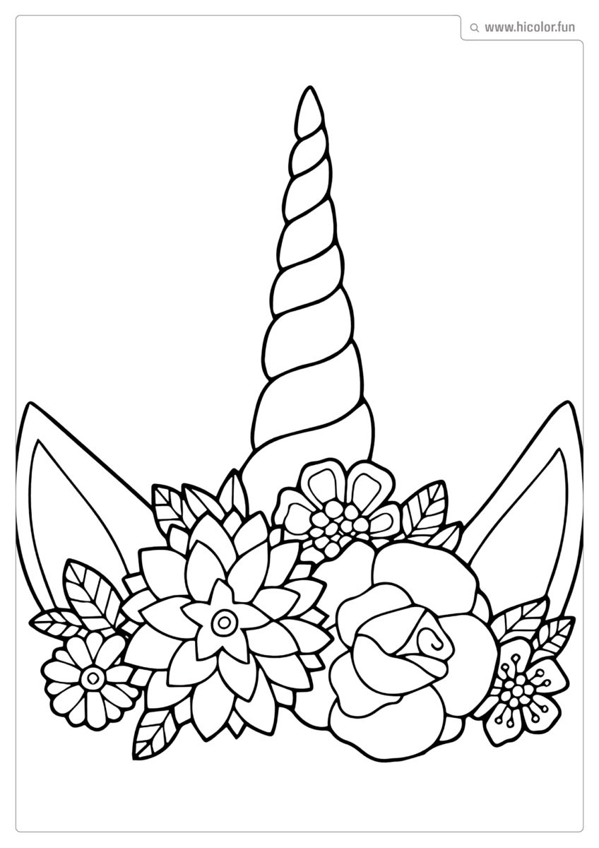 DESENHO PARA COLORIR UNICóRNIO CHIFRE FLORES PARA IMPRIMIR