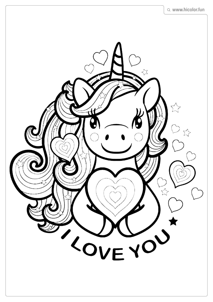 DESENHO PARA COLORIR UNICóRNIO CORAçãO I LOVE YOU PARA IMPRIMIR