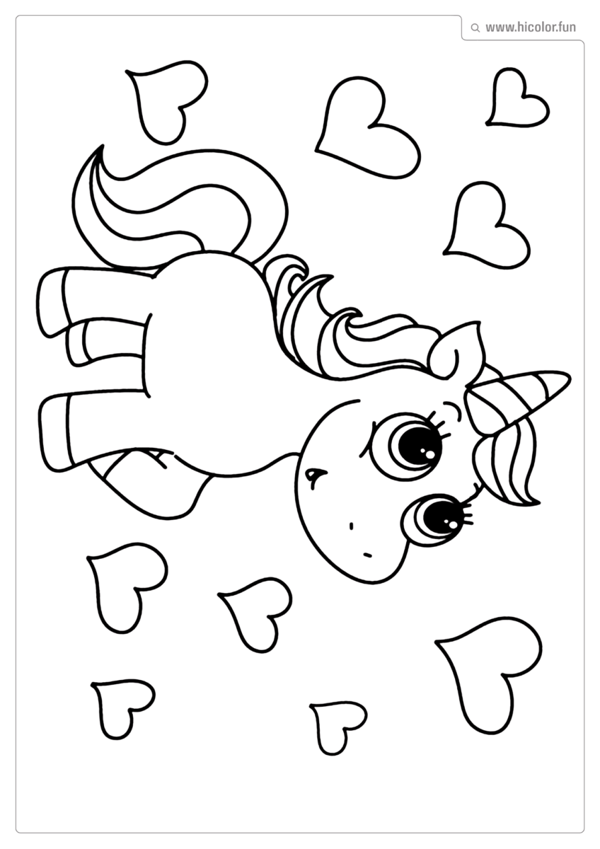 DESENHO PARA COLORIR UNICóRNIO CORAçõES PARA IMPRIMIR