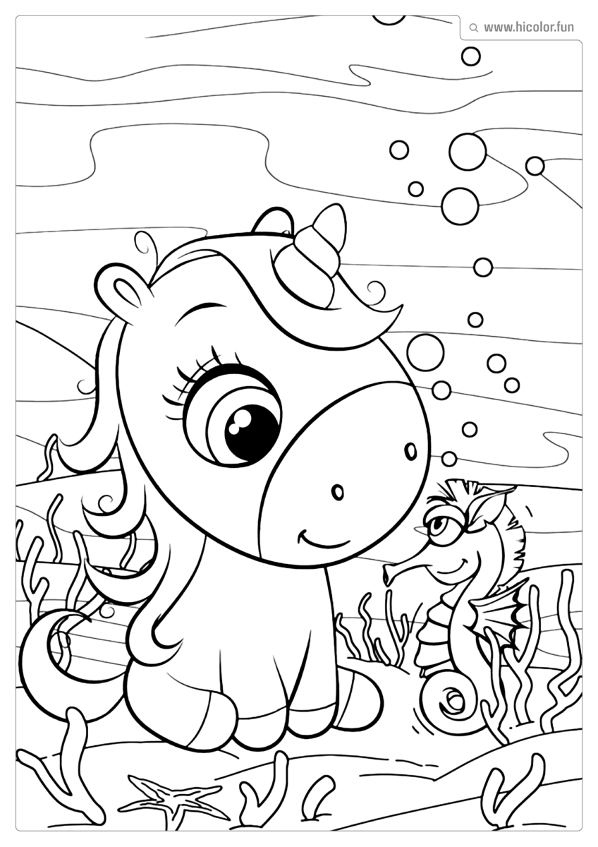 DESENHO PARA COLORIR UNICóRNIO FUNDO DO MAR CAVALO MARINHO PARA IMPRIMIR