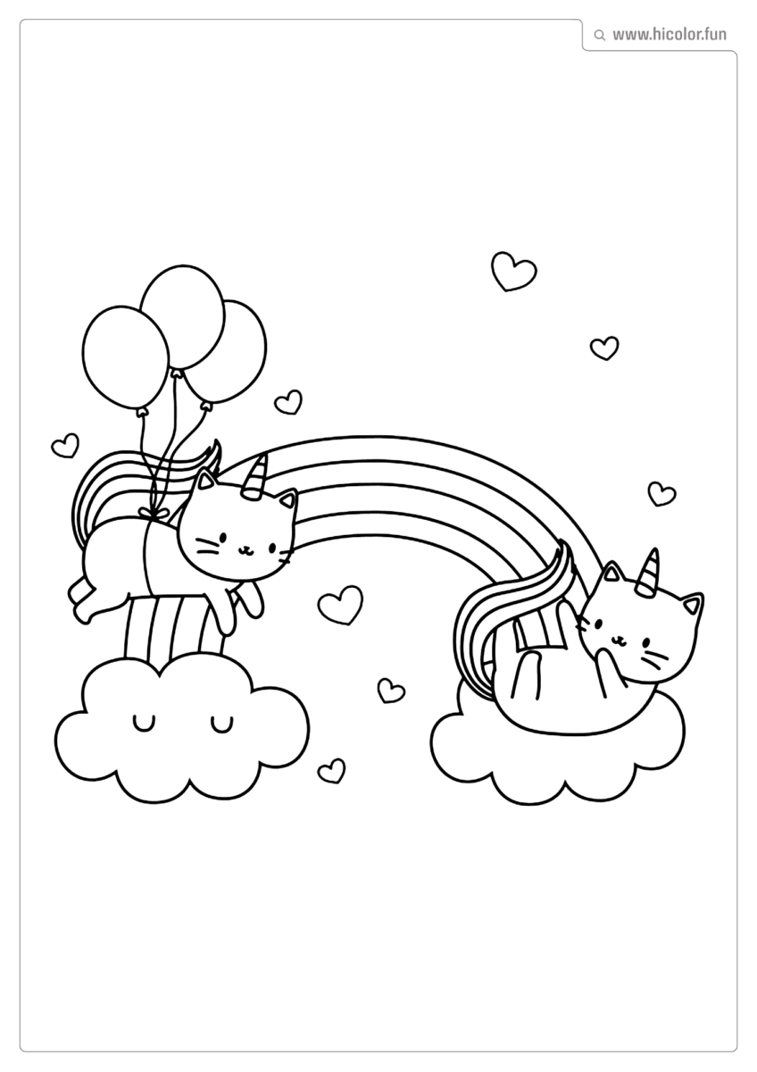 DESENHO PARA COLORIR UNICóRNIO GATINHO GATO ARCO IRIS PARA IMPRIMIR