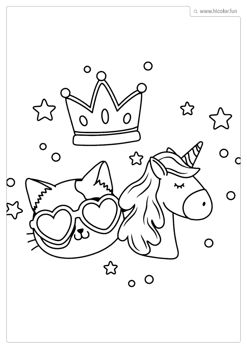 DESENHO PARA COLORIR UNICóRNIO GATO COROA PARA IMPRIMIR
