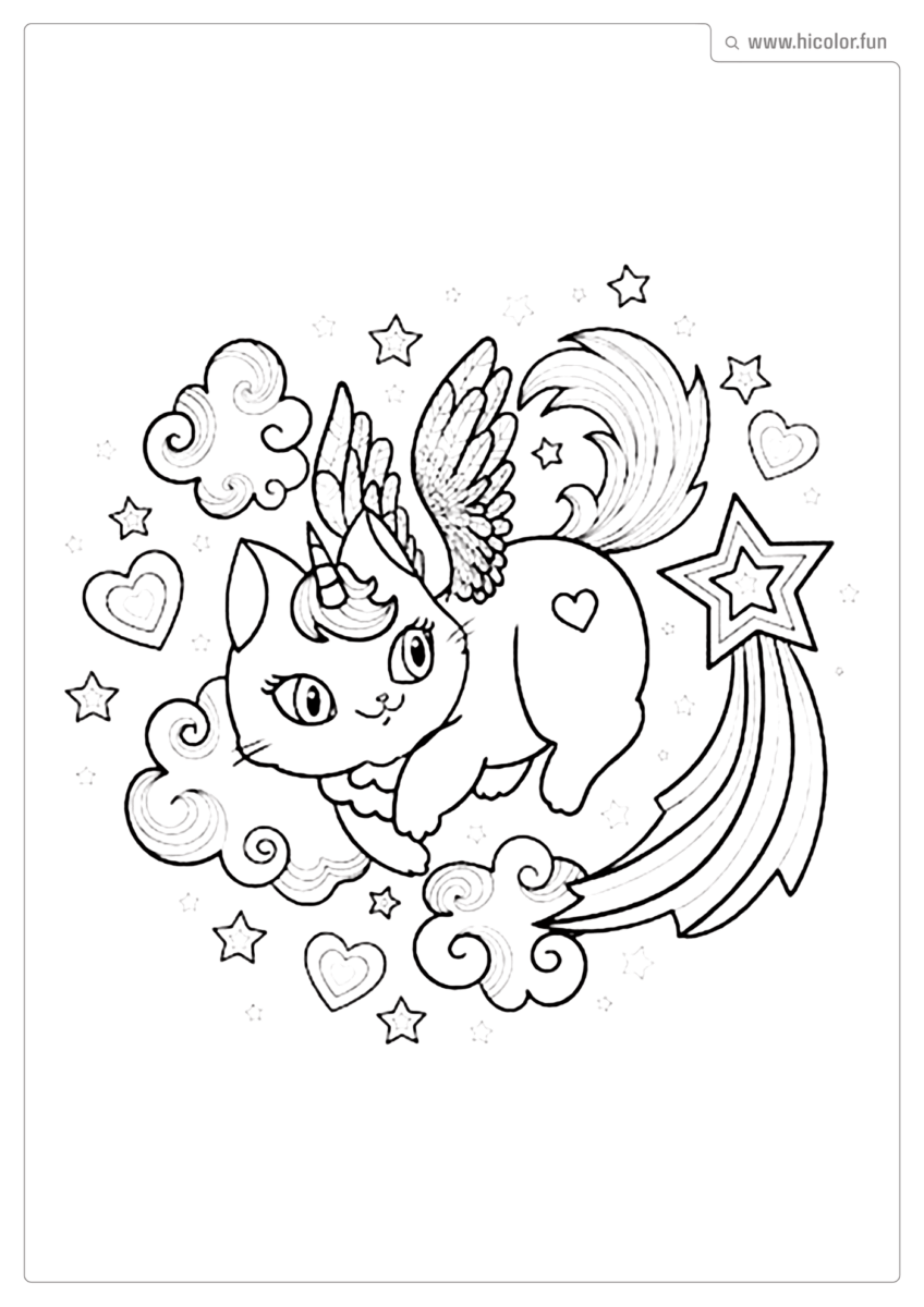 DESENHO PARA COLORIR UNICóRNIO GATO ESTRELA CADENTE PARA IMPRIMIR