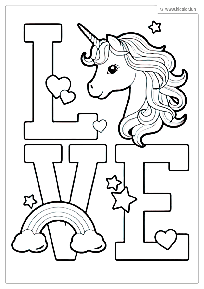 DESENHO PARA COLORIR UNICóRNIO LOVE PARA IMPRIMIR