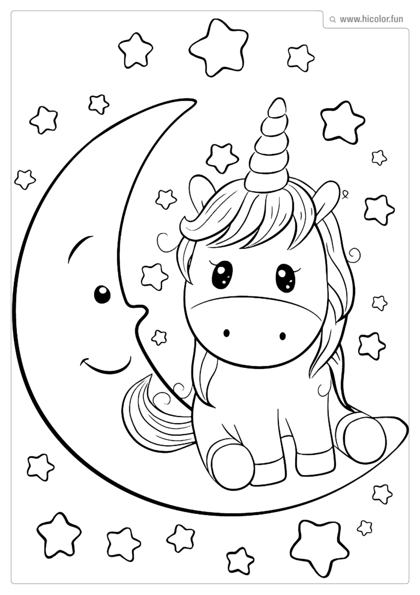 DESENHO PARA COLORIR UNICóRNIO LUA ESTRELA PARA IMPRIMIR