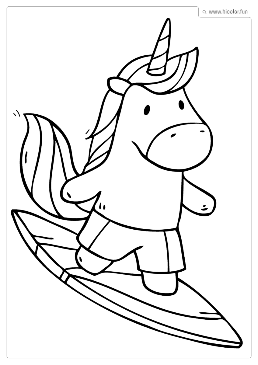 DESENHO PARA COLORIR UNICóRNIO SURF PRANCHA PARA IMPRIMIR