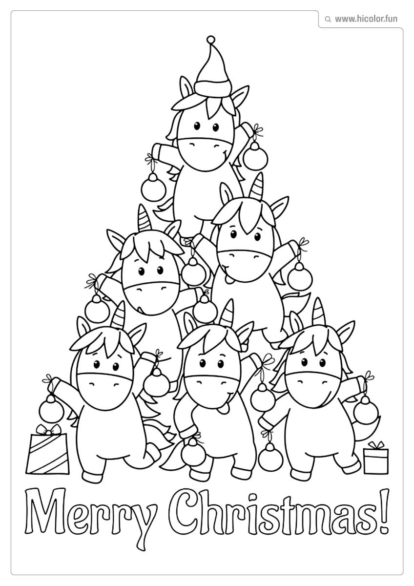 DESENHO PARA COLORIR UNICóRNIO áRVORE DE NATAL FELIZ NATAL PARA IMPRIMIR