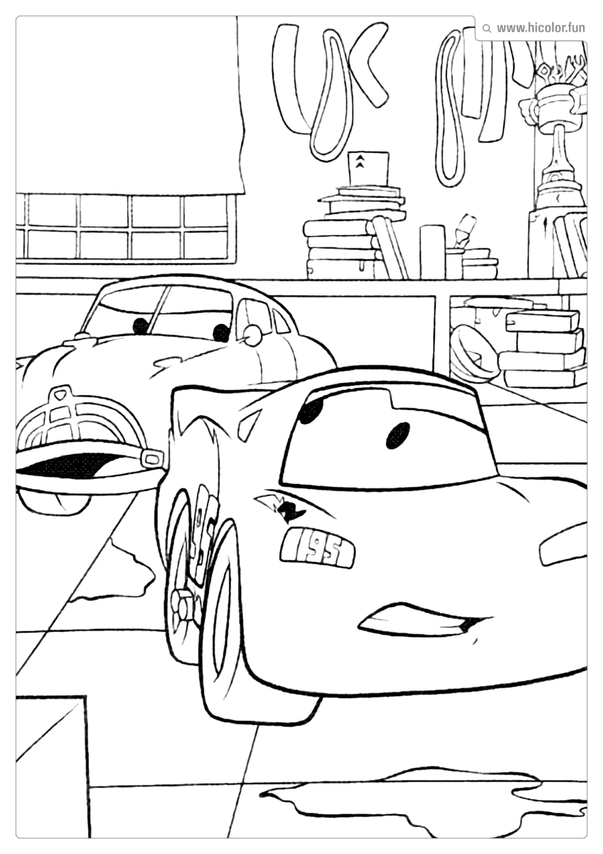 DESENHO PARA PINTAR CARROS DISNEY DOC HUDSON E RELAMPAGO
