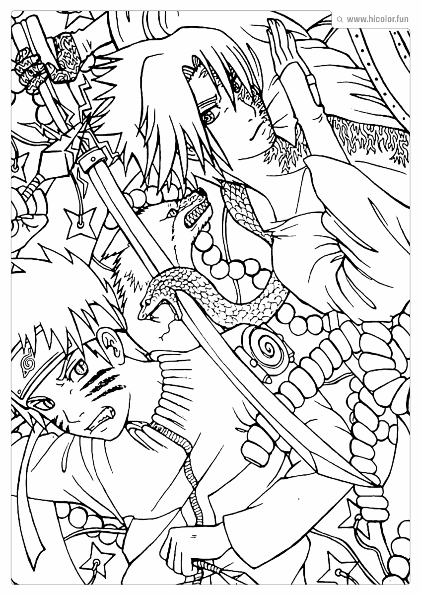 DESENHO PARA PINTAR SASUKE E NARUTO