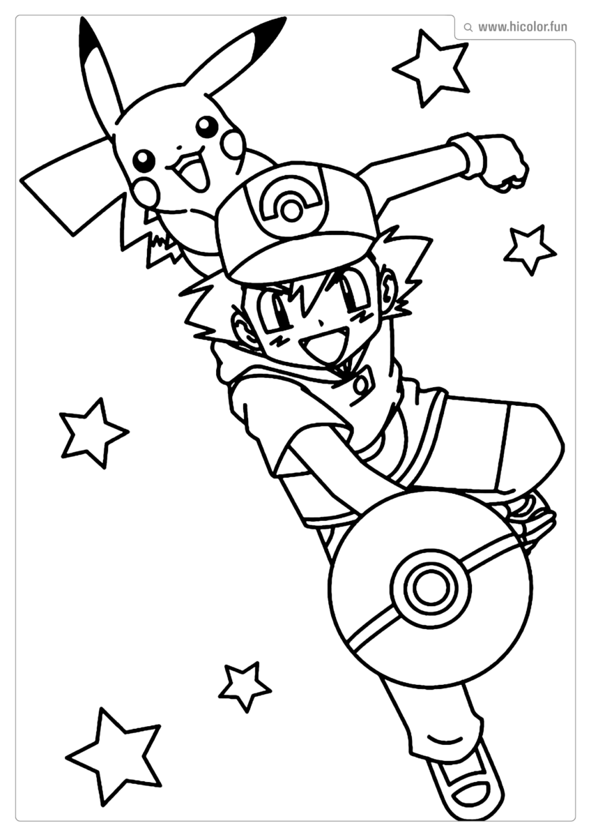 DESENHO PIKACHU PARA COLORIR PIKACHU E ASH CATCH POKEBOLA PARA IMPRIMIR