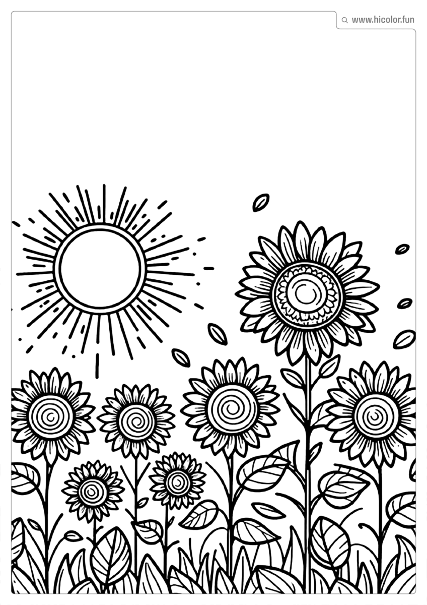 IMAGEM DE CAMPO DE GIRASSOL PARA COLORIR