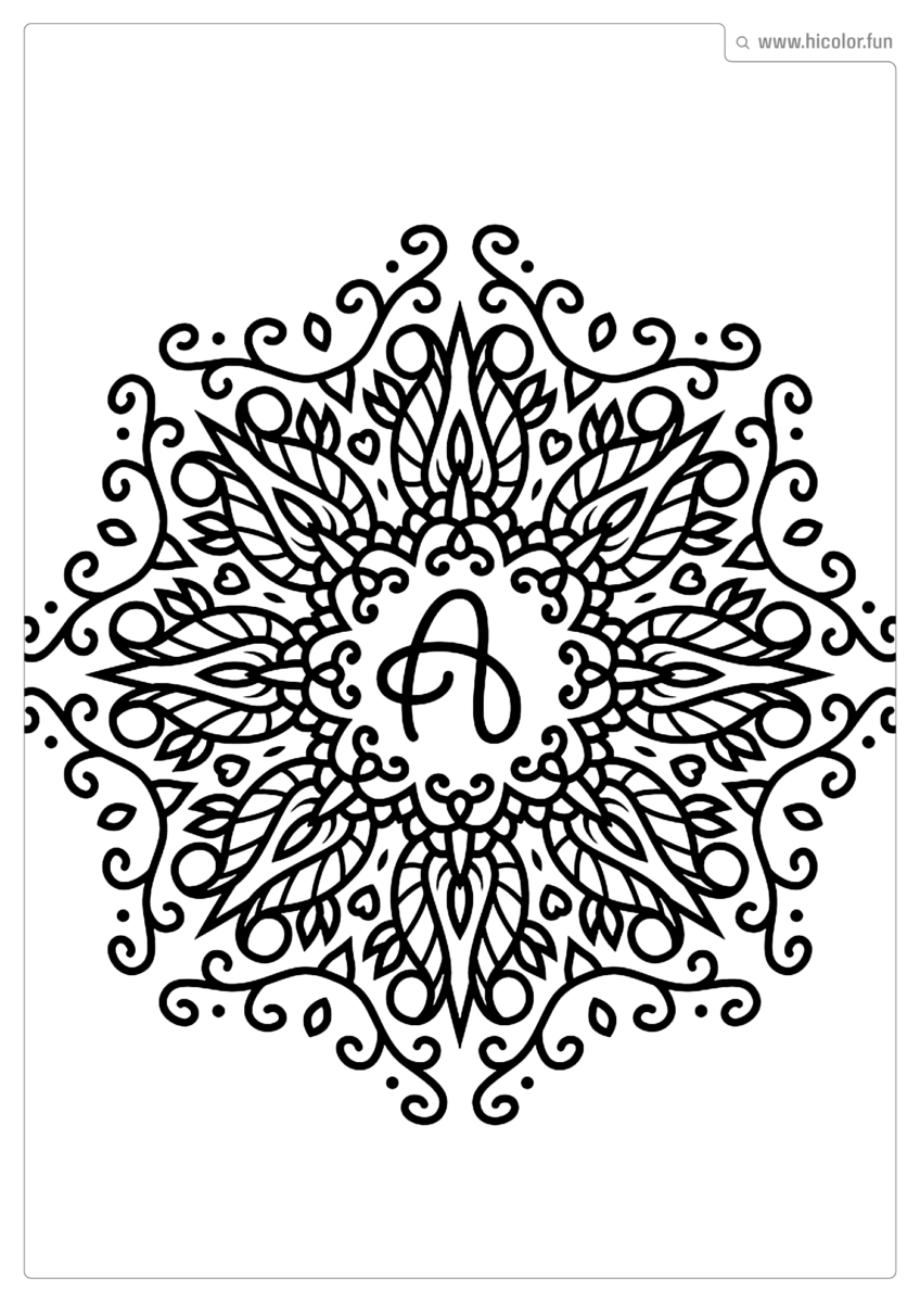 LETRA A PARA PINTAR E IMPRIMIR MANDALA ARABESCO