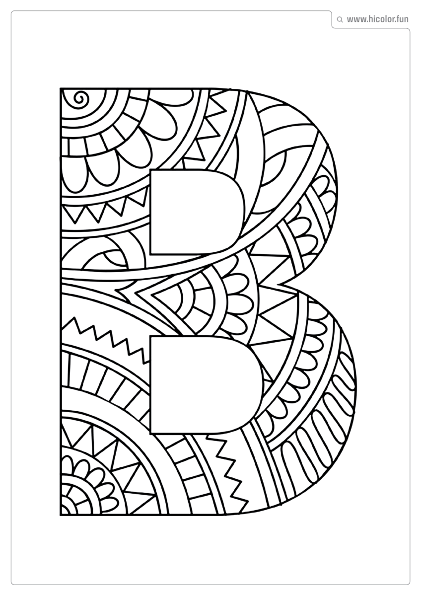 LETRA B PARA COLORIR E IMPRIMIR MANDALA