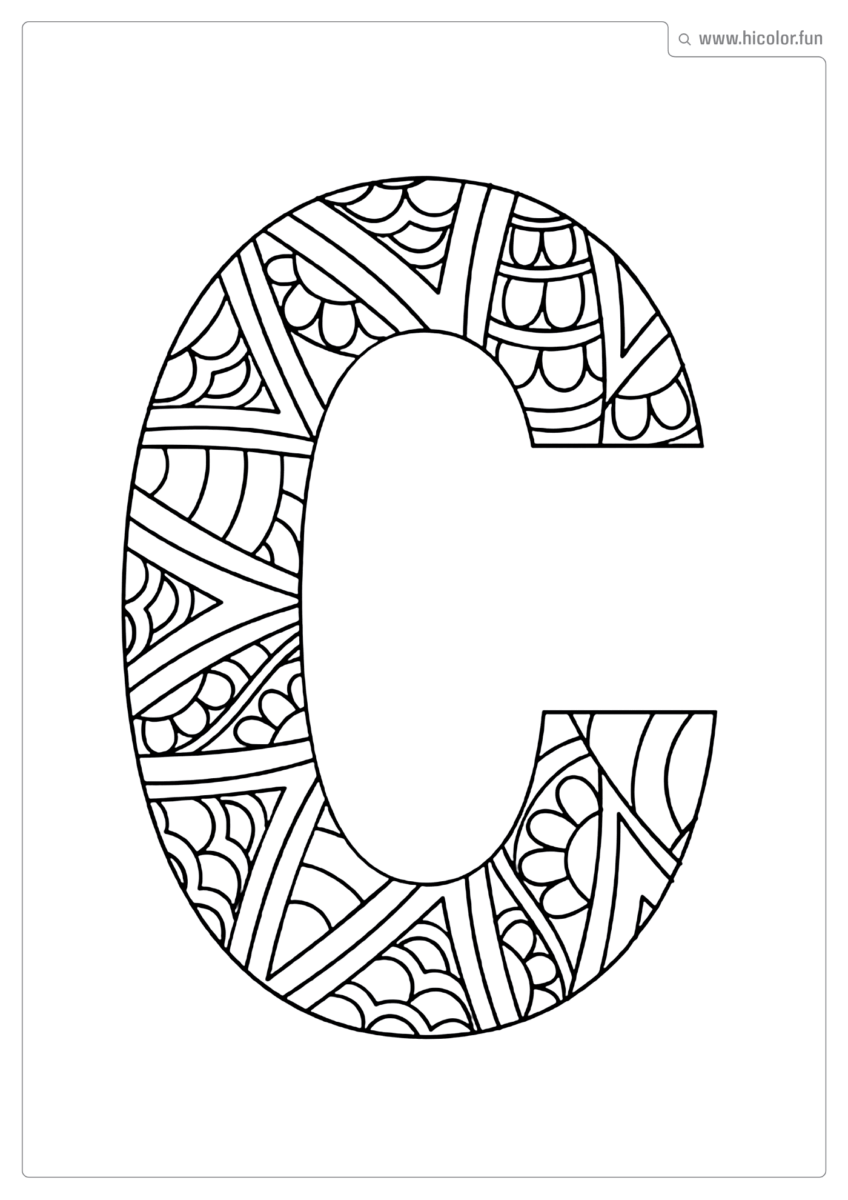 LETRA C PARA COLORIR E IMPRIMIR MANDALA