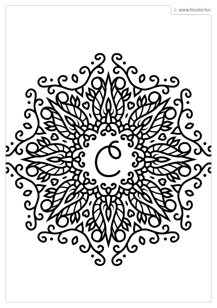 LETRA C PARA PINTAR E IMPRIMIR MANDALA ARABESCO