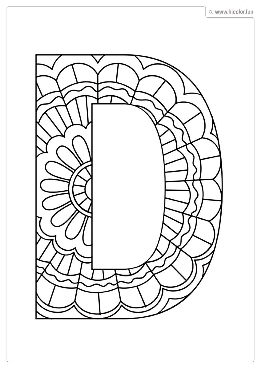 LETRA D PARA COLORIR E IMPRIMIR MANDALA