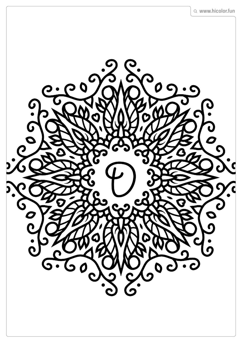 LETRA D PARA PINTAR E IMPRIMIR MANDALA ARABESCO
