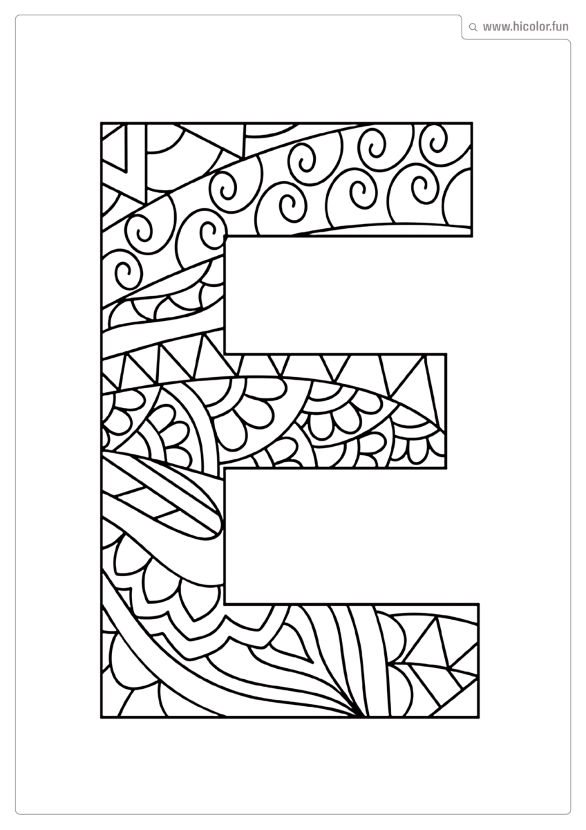 LETRA E PARA COLORIR E IMPRIMIR MANDALA