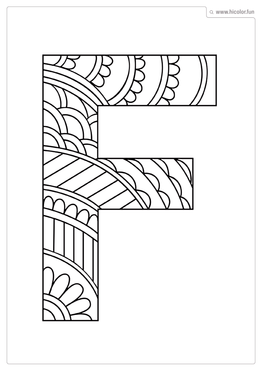 LETRA F PARA COLORIR E IMPRIMIR MANDALA