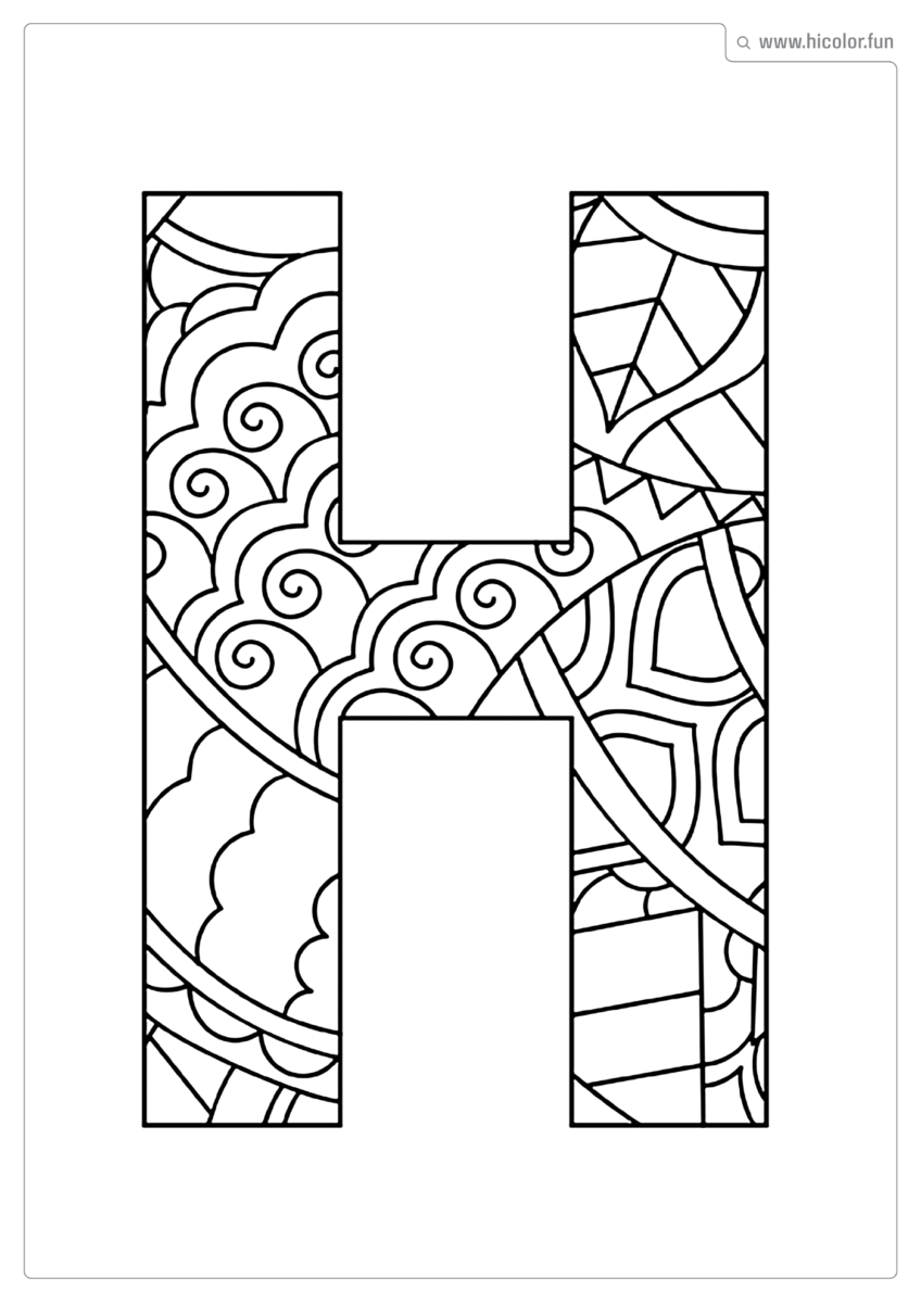 LETRA H PARA COLORIR E IMPRIMIR MANDALA