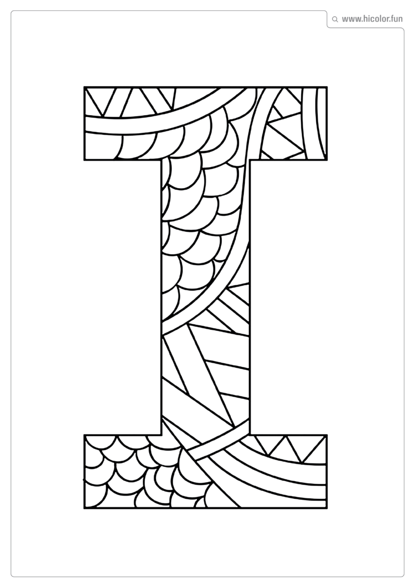 LETRA I PARA COLORIR E IMPRIMIR MANDALA