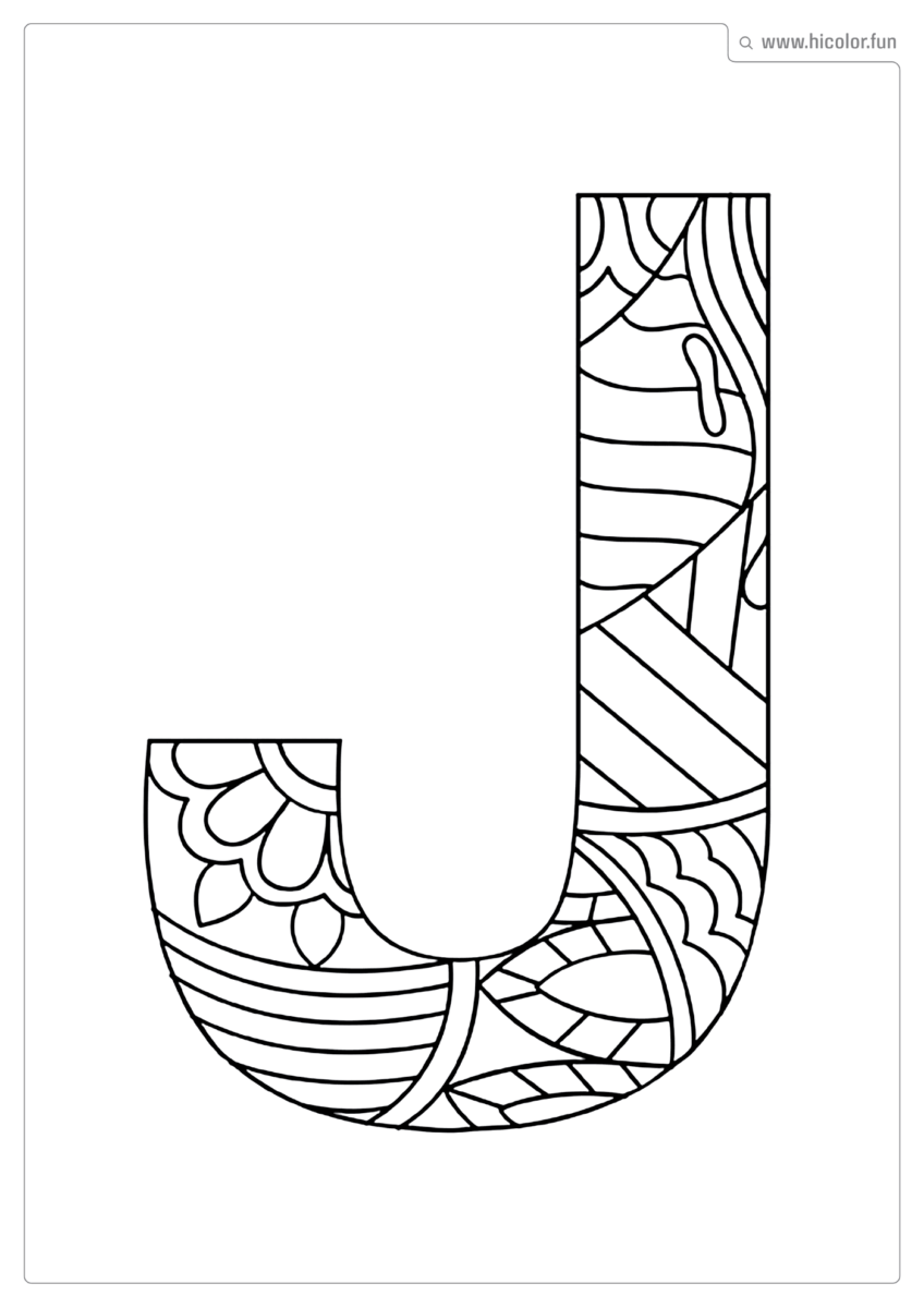 LETRA J PARA COLORIR E IMPRIMIR MANDALA