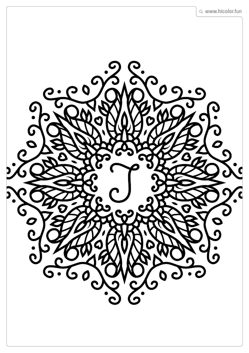 LETRA J PARA PINTAR E IMPRIMIR MANDALA ARABESCO