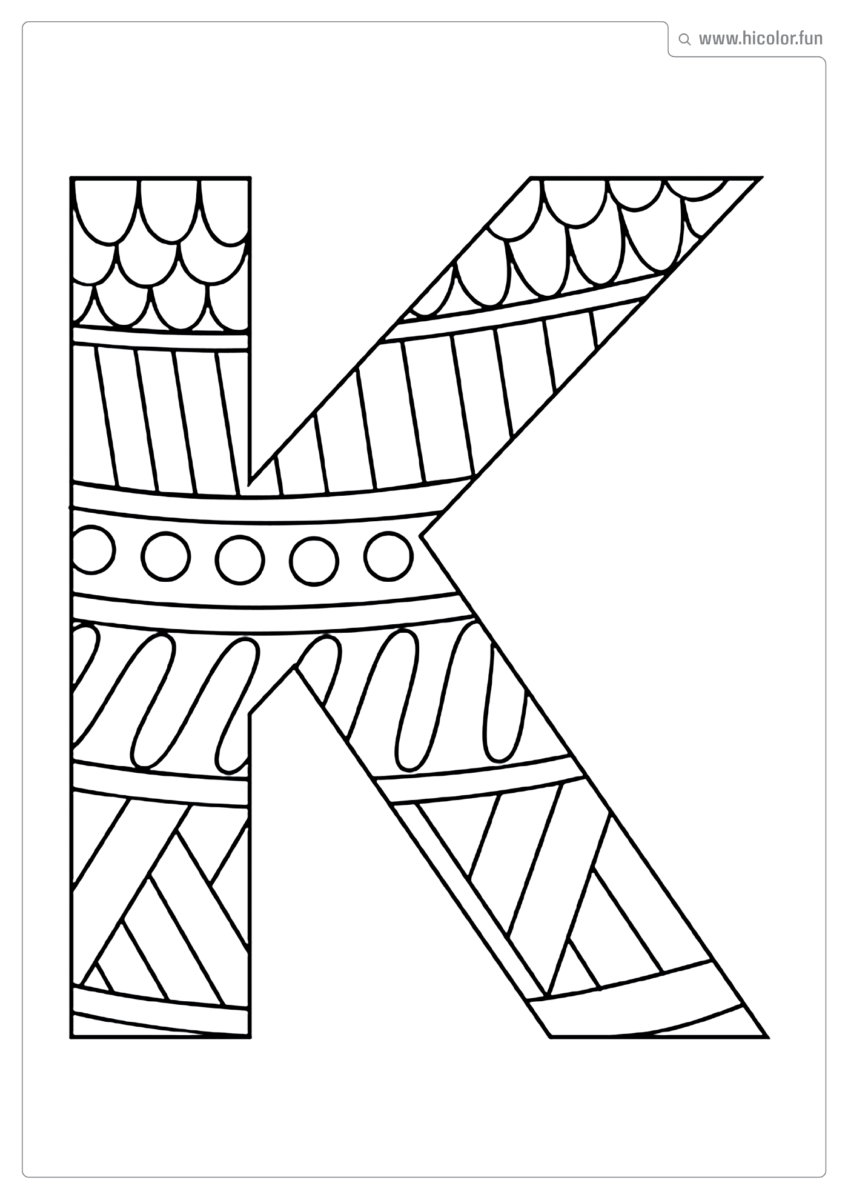 LETRA K PARA COLORIR E IMPRIMIR MANDALA