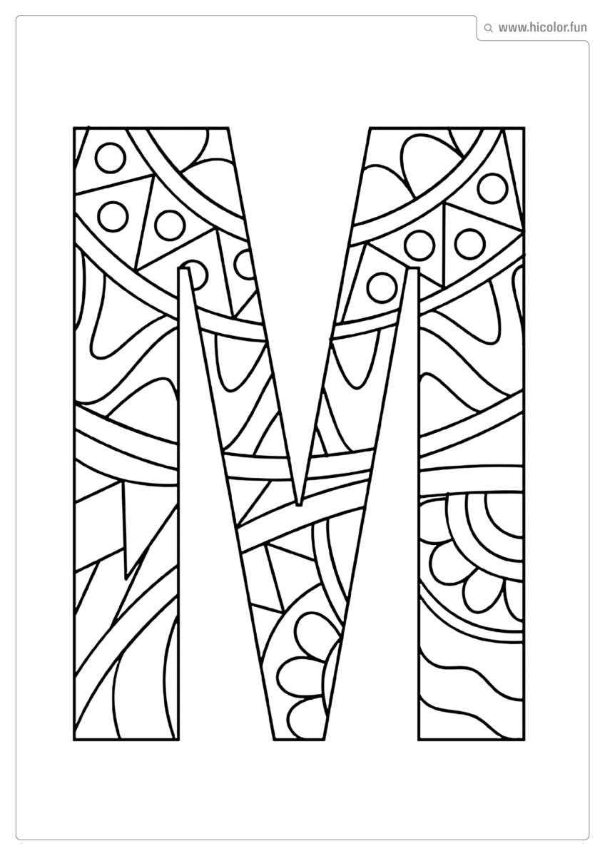 LETRA M PARA COLORIR E IMPRIMIR MANDALA