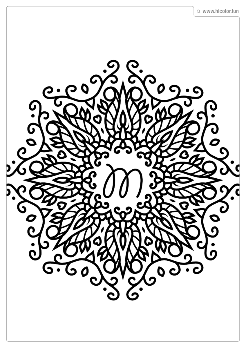 LETRA M PARA PINTAR E IMPRIMIR MANDALA ARABESCO