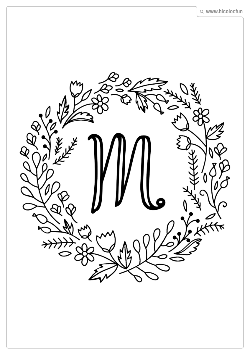 LETRA M PARA PINTAR FLORAL
