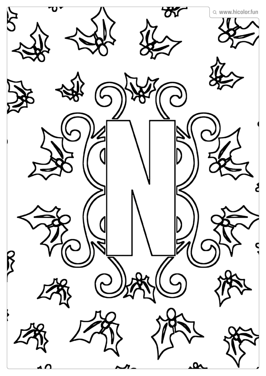 LETRA N DE PINTAR E IMPRIMIR NATAL