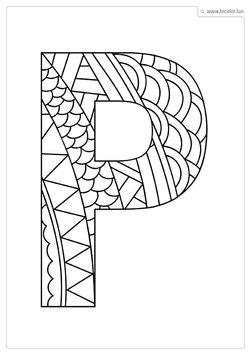 LETRA P PARA COLORIR E IMPRIMIR MANDALA
