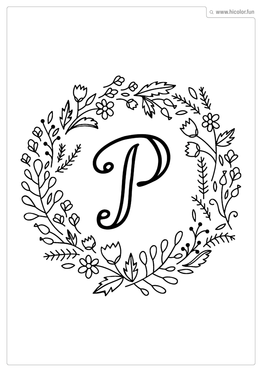 LETRA P PARA PINTAR FLORAL