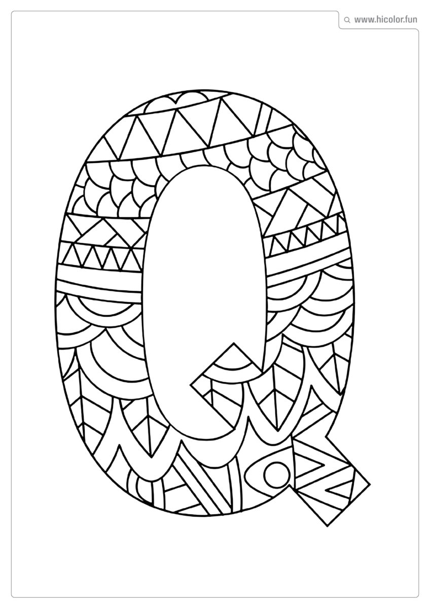 LETRA Q PARA COLORIR E IMPRIMIR MANDALA