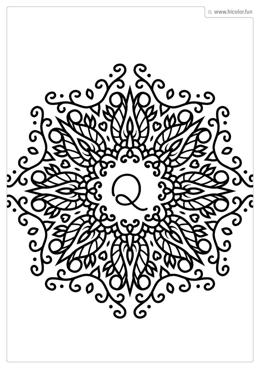 LETRA Q PARA PINTAR E IMPRIMIR MANDALA ARABESCO