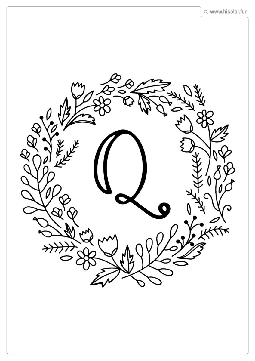 LETRA Q PARA PINTAR FLORAL