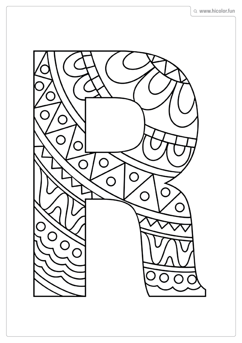LETRA R PARA COLORIR E IMPRIMIR MANDALA