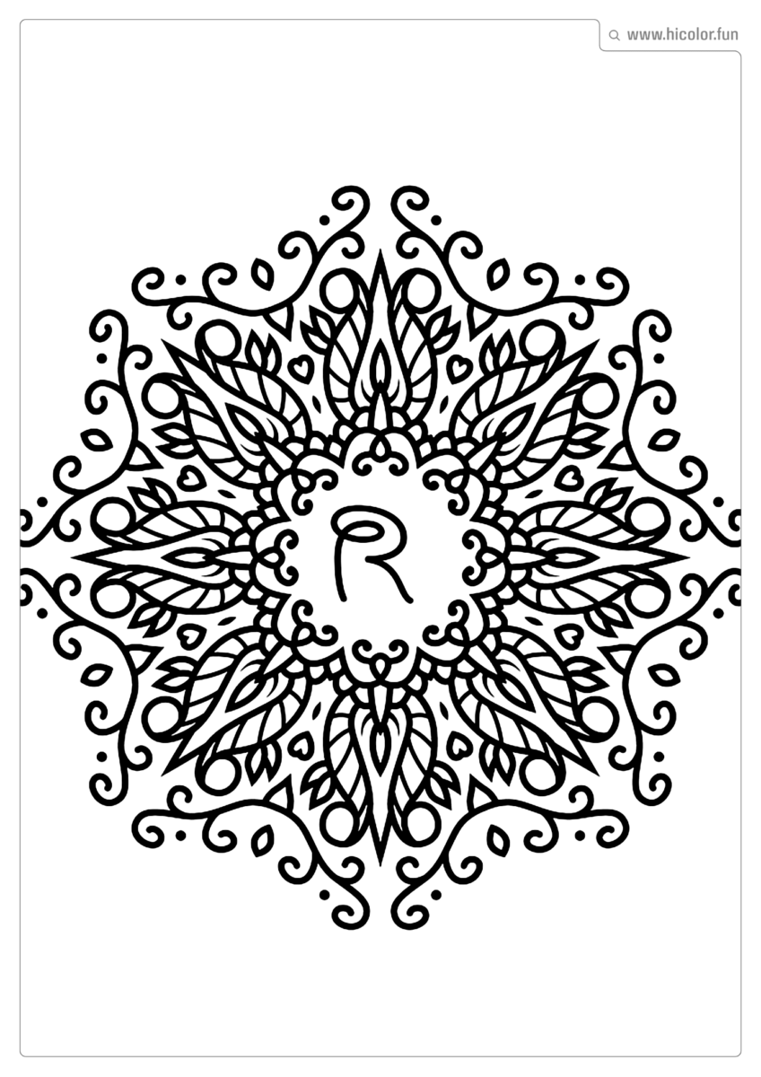 LETRA R PARA PINTAR E IMPRIMIR MANDALA ARABESCO