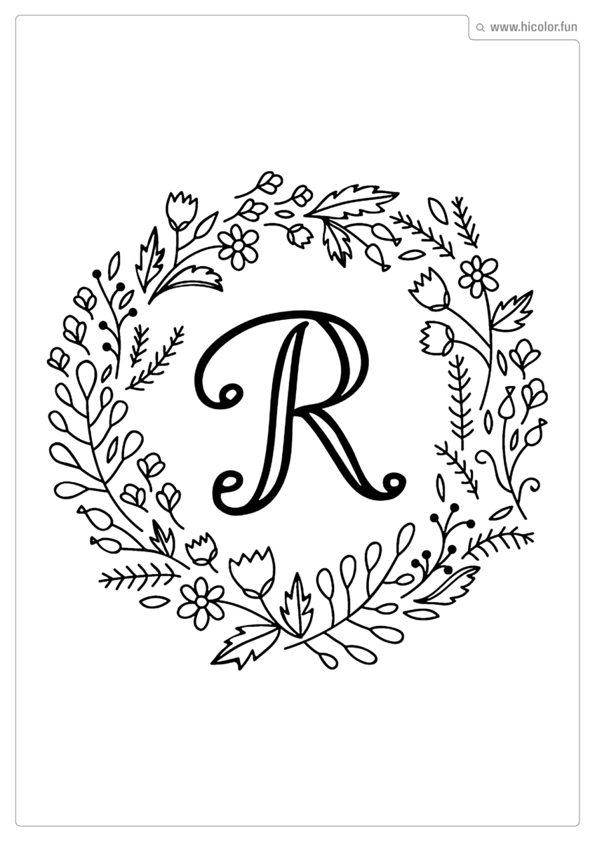 LETRA R PARA PINTAR FLORAL