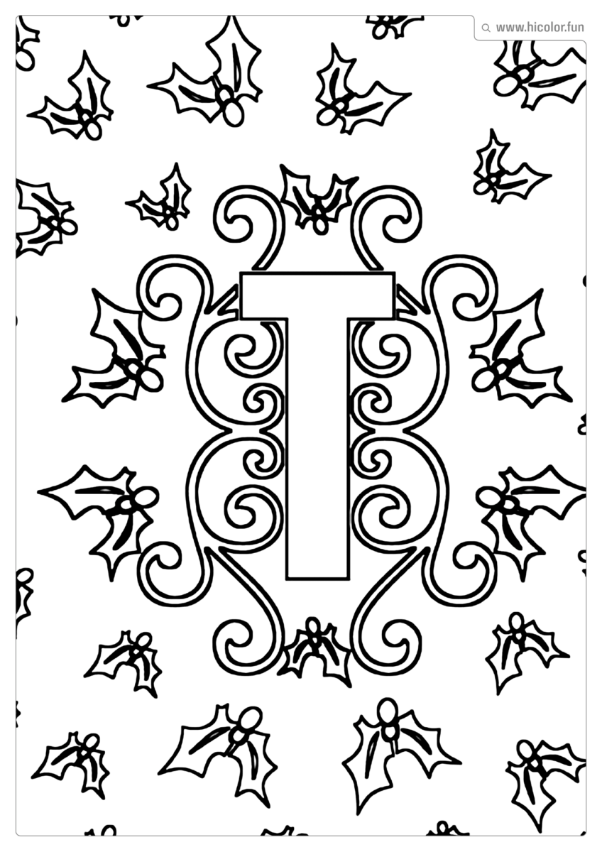 LETRA T DE PINTAR E IMPRIMIR NATAL