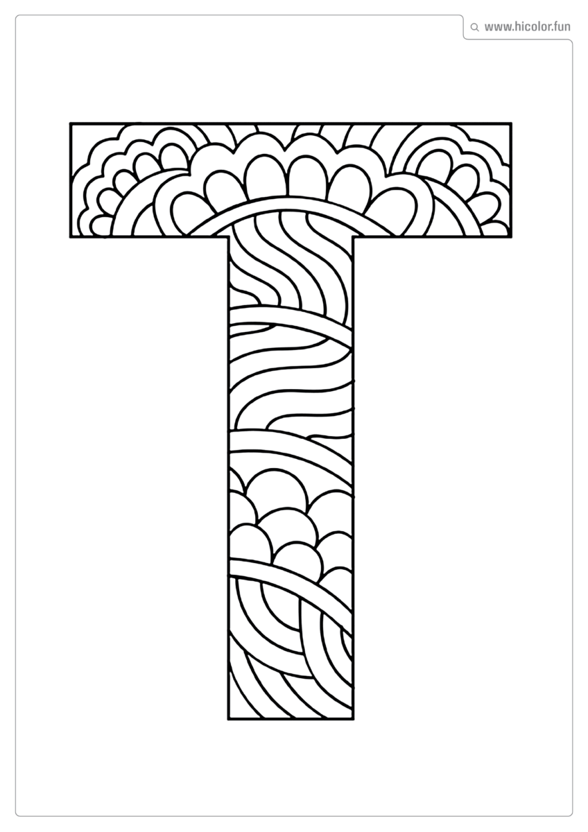 LETRA T PARA COLORIR E IMPRIMIR MANDALA