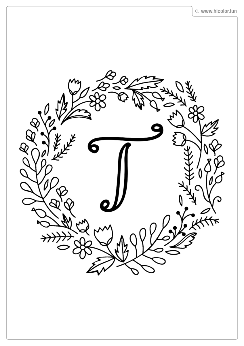 LETRA T PARA PINTAR FLORAL