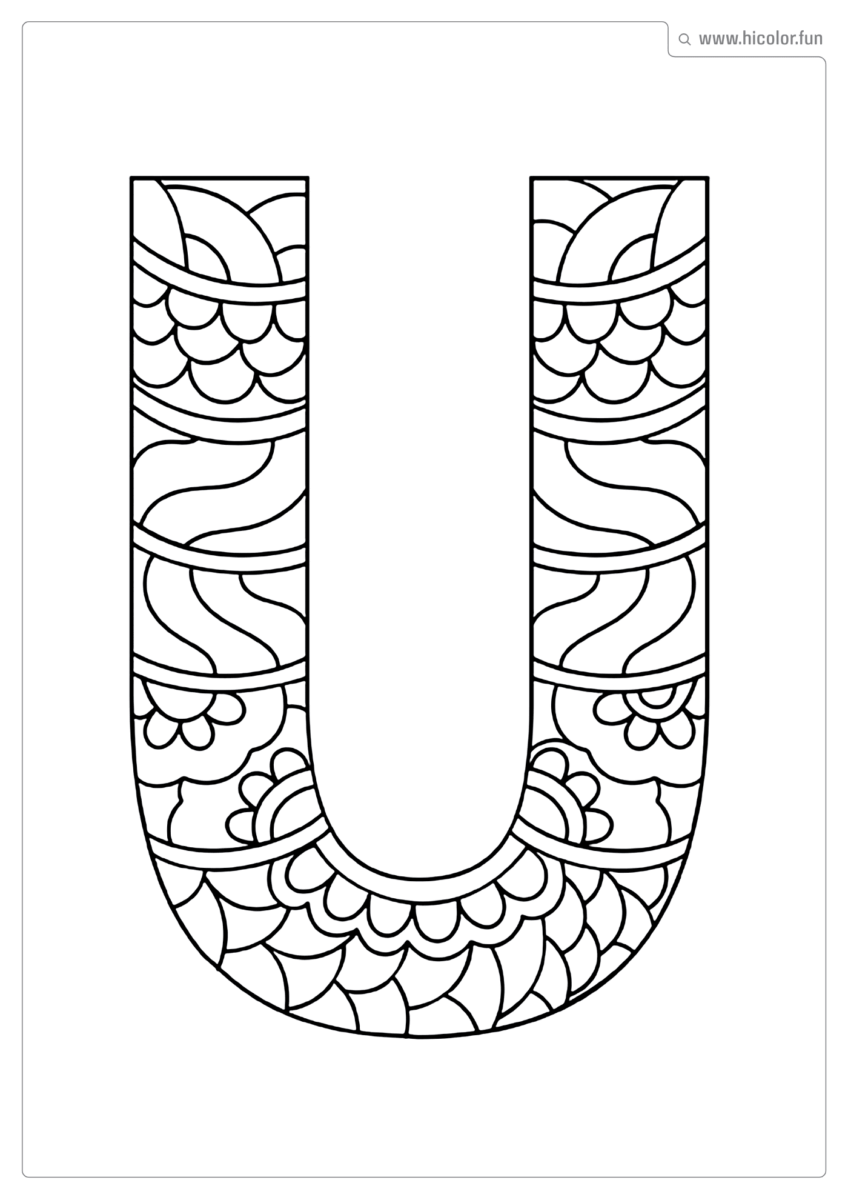 LETRA U PARA COLORIR E IMPRIMIR MANDALA